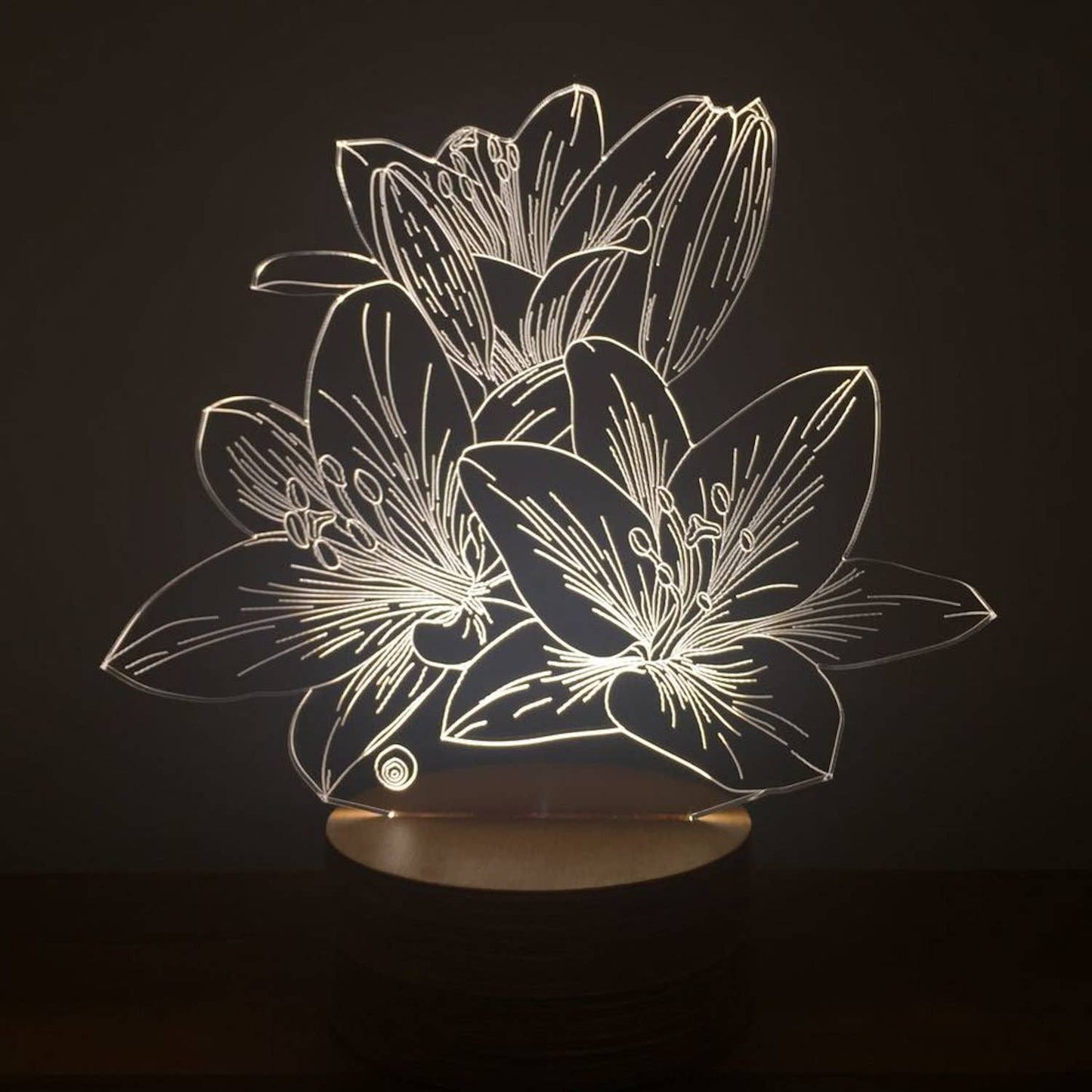 3D Lily Flower Led Light | Wood