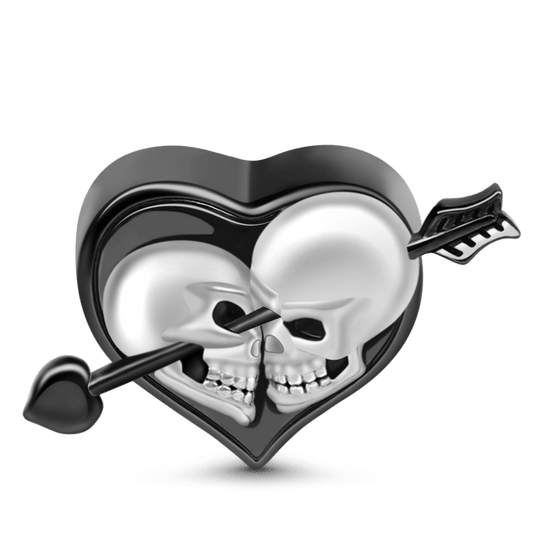 Heart Shape Arrow Through Skull Charm Bead S925 Silver