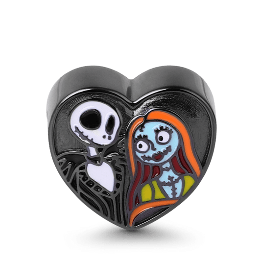 Black Heart Skull Couple Charm Bead Sterling Silver