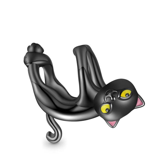 Lazy Black Cat Charm Bead 925 Sterling Silver