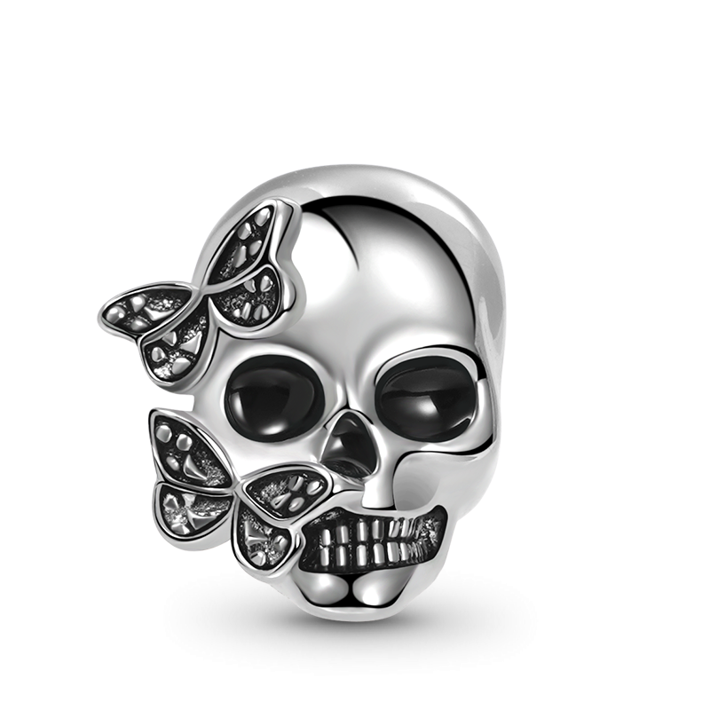 Butterfly Skull Charm Bead 925 Sterling Silver