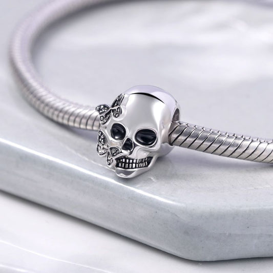 Butterfly Skull Charm Bead 925 Sterling Silver