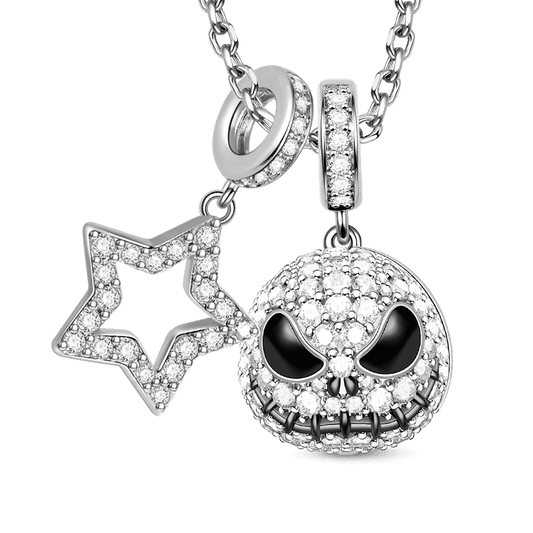 Star Skull Necklace with Czs pearl Chain Sterling Silver