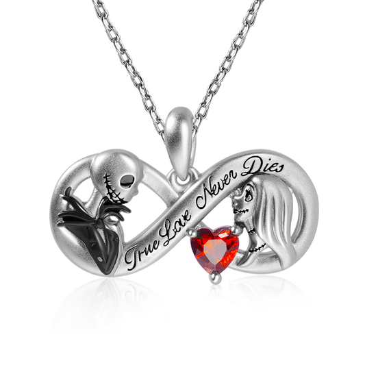 Jack & Sally "True Love Never Dies" Infinity Necklace Inlaid with a Heart Ruby