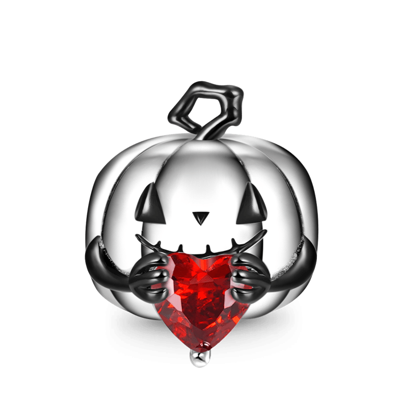 Halloween Pumpkin Embraces Heart Gem Charm