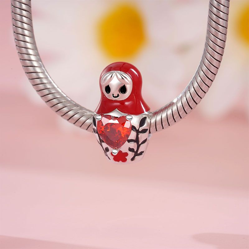 Matryoshka Doll Embraces Heart Gem Charm