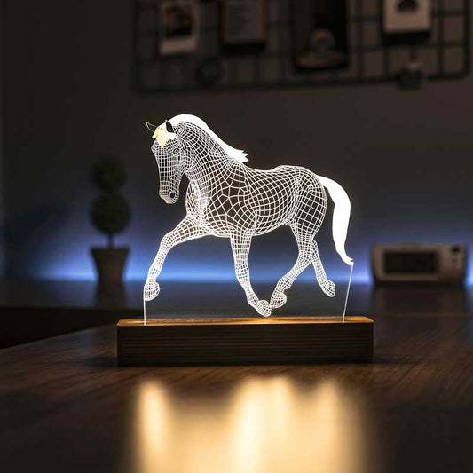 3D Illusion Running Horse Led Lamp | Wood