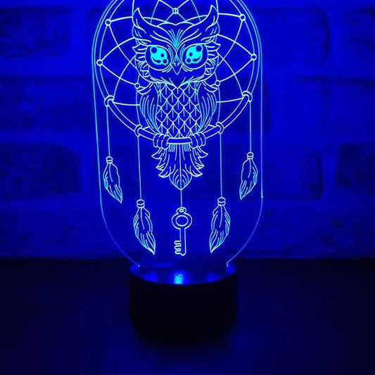 Dreamcatcher and Owl Led Lamp | Wood