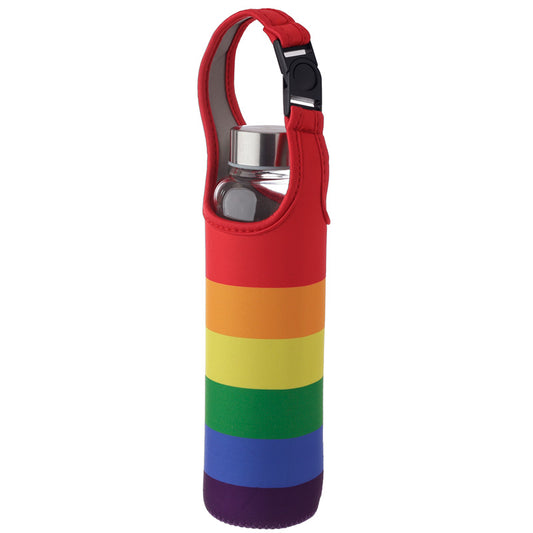 Reusable 500ml Glass Water Bottle with Protective Neoprene Sleeve - Somewhere Rainbow