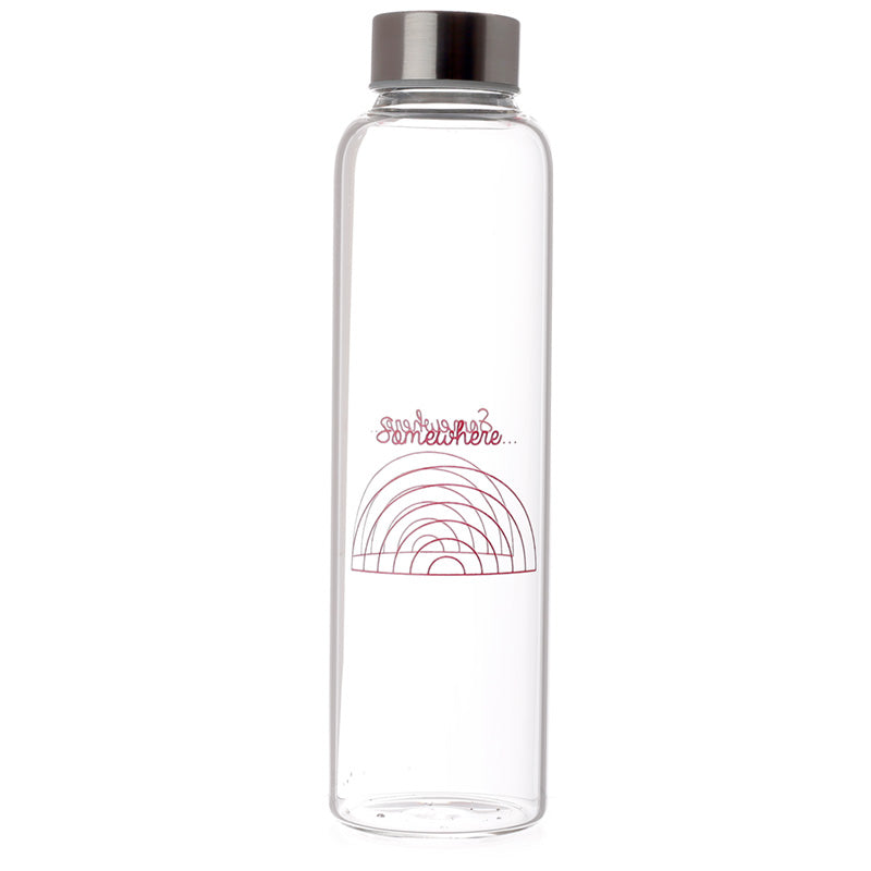 Reusable 500ml Glass Water Bottle with Protective Neoprene Sleeve - Somewhere Rainbow