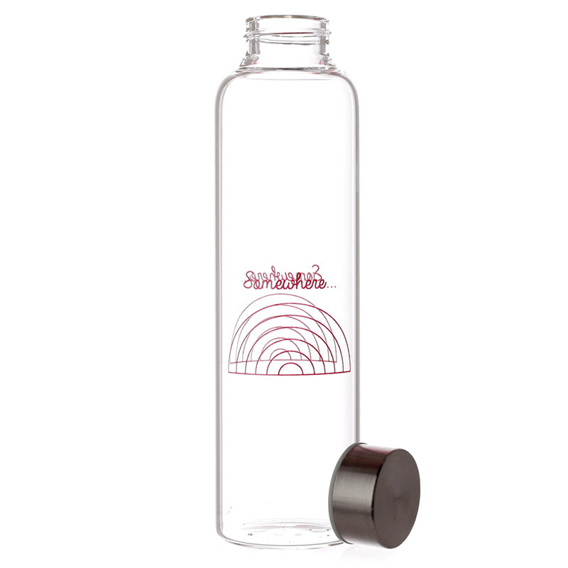 Reusable 500ml Glass Water Bottle with Protective Neoprene Sleeve - Somewhere Rainbow