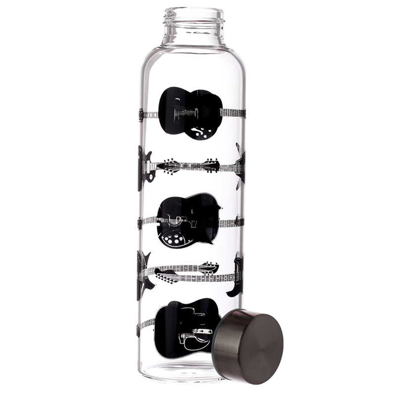 Reusable 500ml Glass Water Bottle with Protective Neoprene Sleeve - Headstock Guitar
