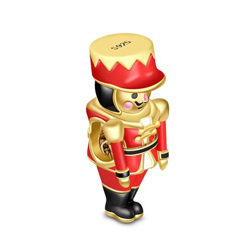 "Christmas Gift" Special Yellow Gold Plated Nutcracker 925 Sterling Silver Charm Bead