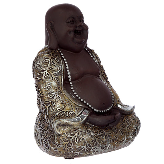 Decorative Laughing Brown and Gold Chinese Buddha Sitting