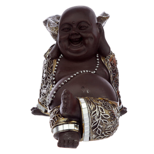 Decorative Laughing Brown and Gold Chinese Buddha Tea Light Holder