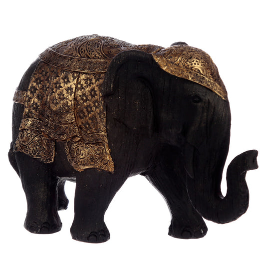 Decorative Thai Brushed Black and Gold Medium Elephant