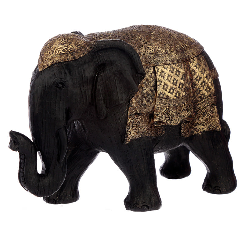 Decorative Thai Brushed Black and Gold Large Elephant