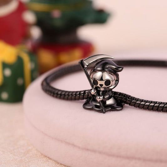 Grim Reaper Charm Bead Sterling Silver Black Plated