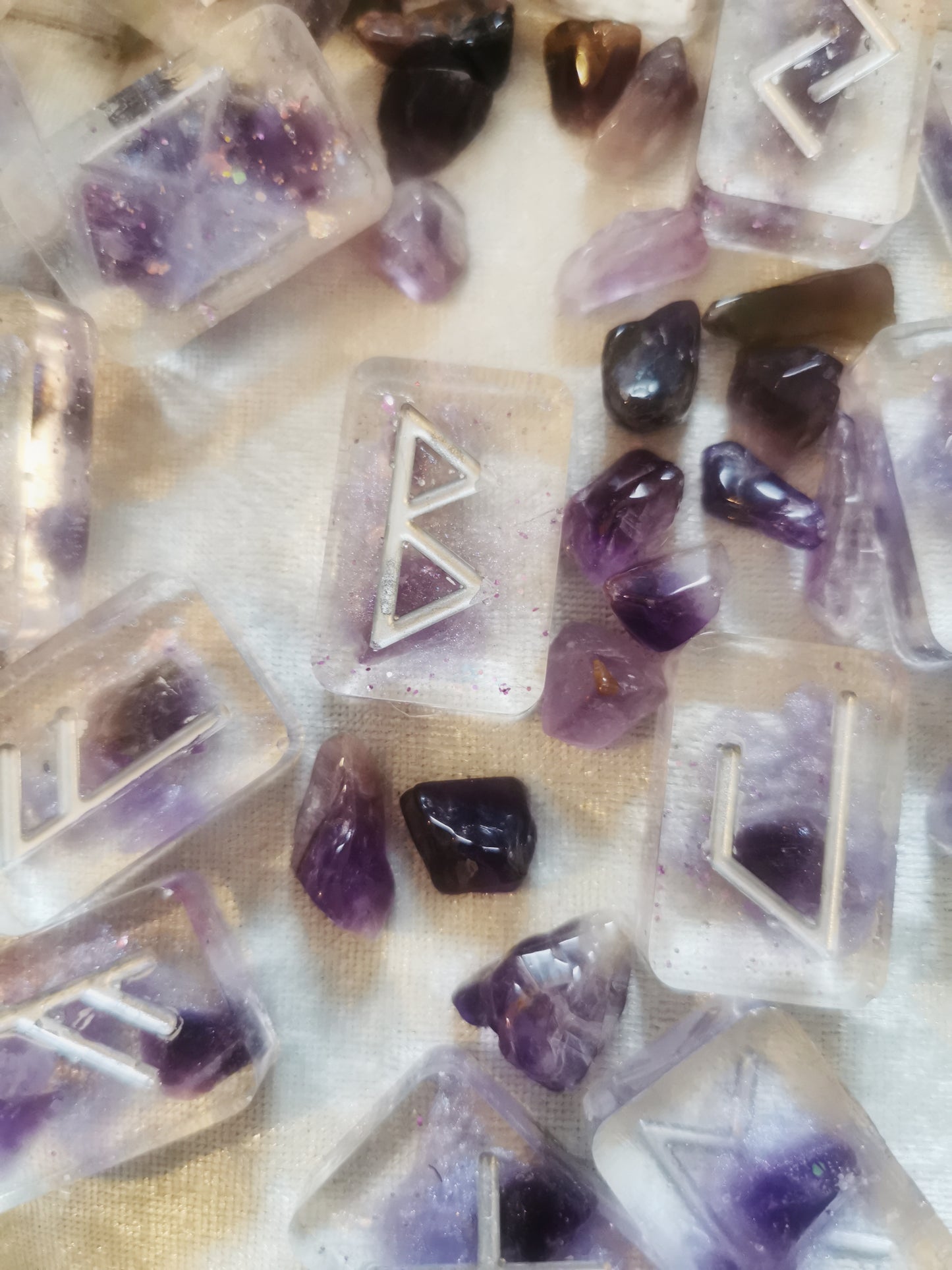 Handmade Elder Futhark Rune Stones - Resin with Amethysts OOAK