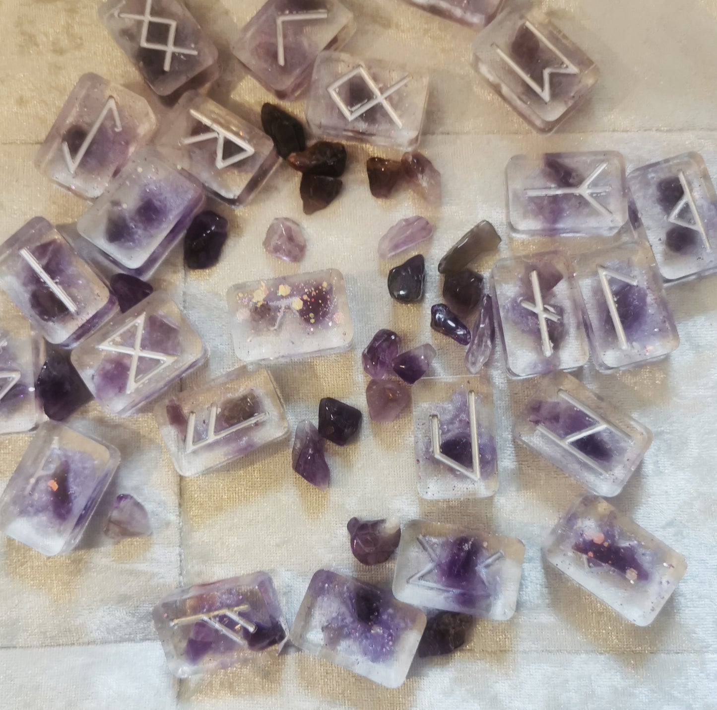 Handmade Elder Futhark Rune Stones - Resin with Amethysts OOAK