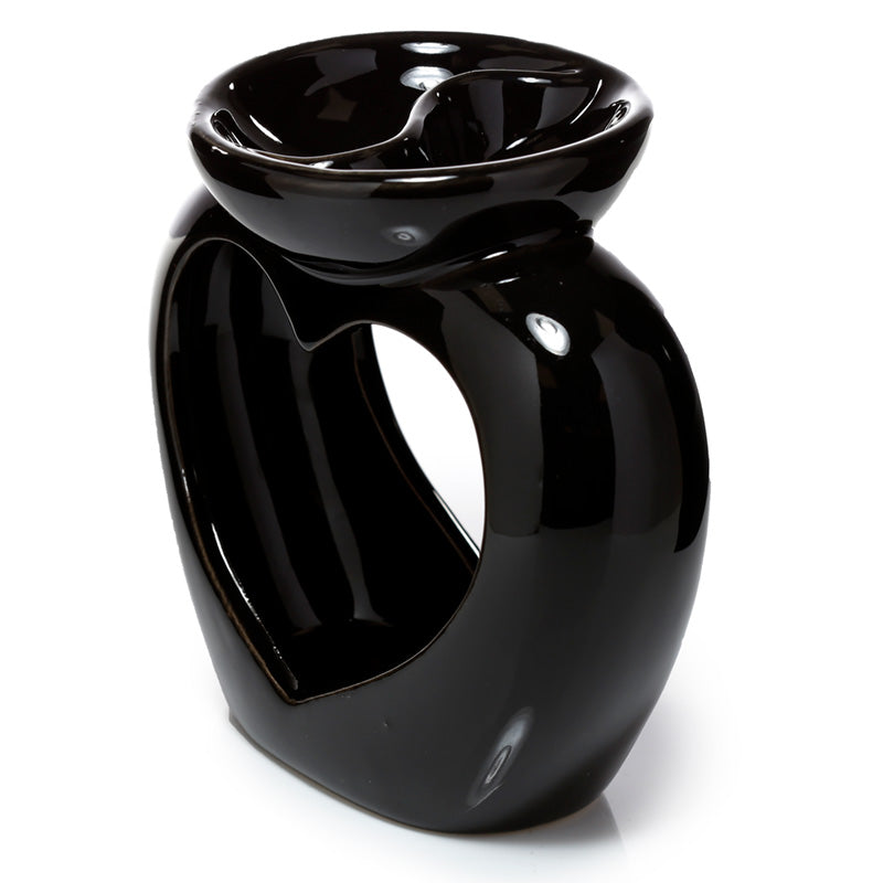 Ceramic Heart Shaped Double Dish and Tea Light Oil and Tart Burner - Black