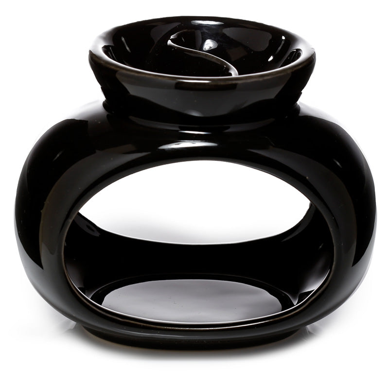 Ceramic Oval Double Dish and Tea Light Oil and Tart Burner - Black