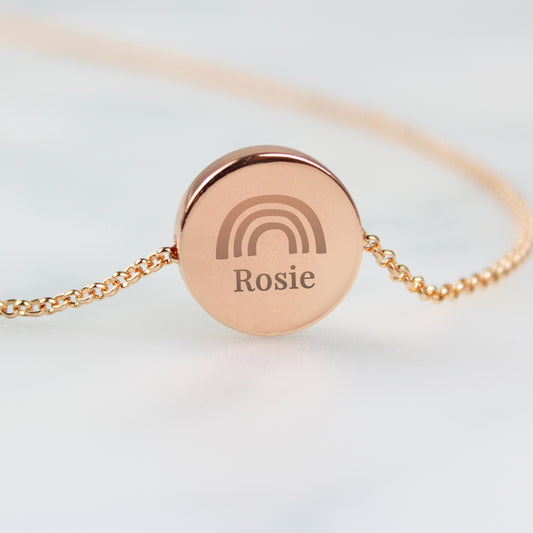 Personalised Rainbow Rose Gold Tone Disc Necklace