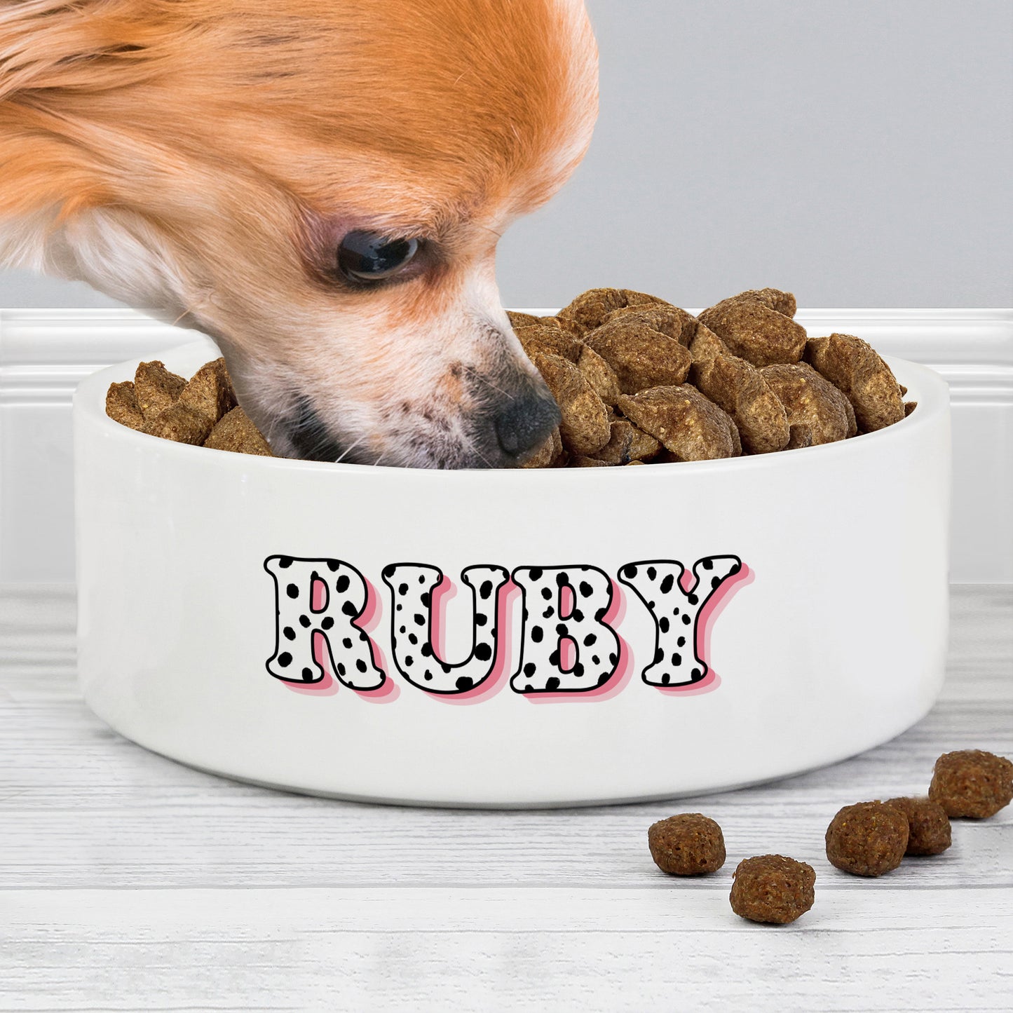 Personalised Pink Spots Name 14cm Medium Pet Bowl