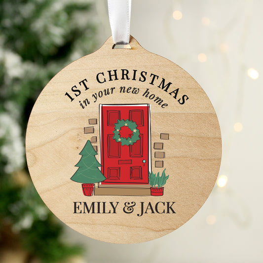 Personalised New Home Round Wooden Decoration