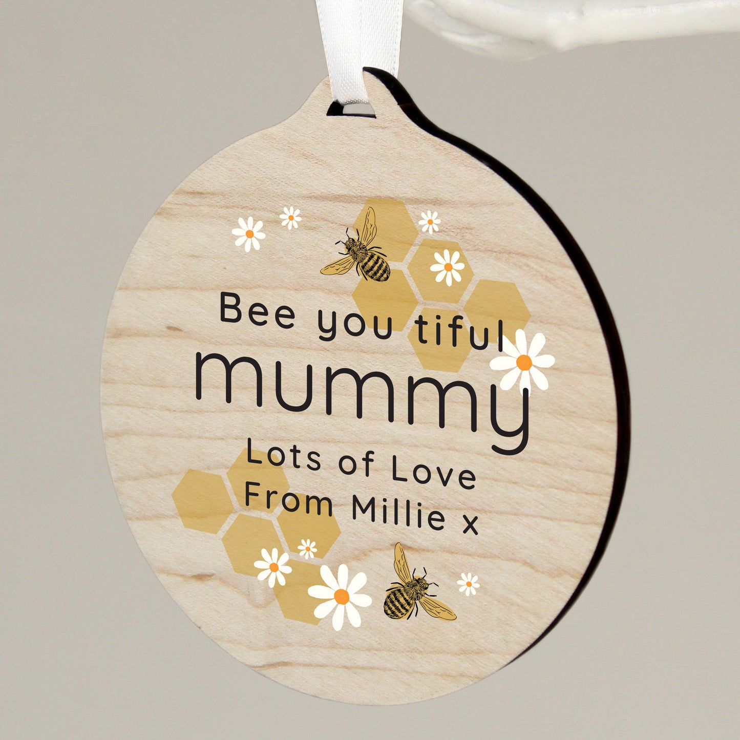 Personalised Bee Round Wooden Decoration