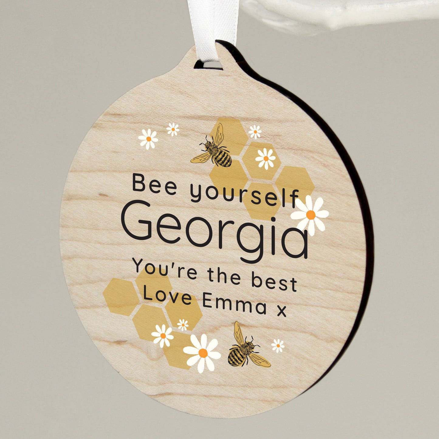 Personalised Bee Round Wooden Decoration