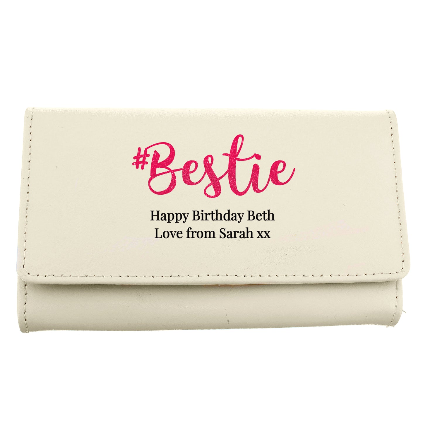 Personalised #Bestie Cream Leather Purse