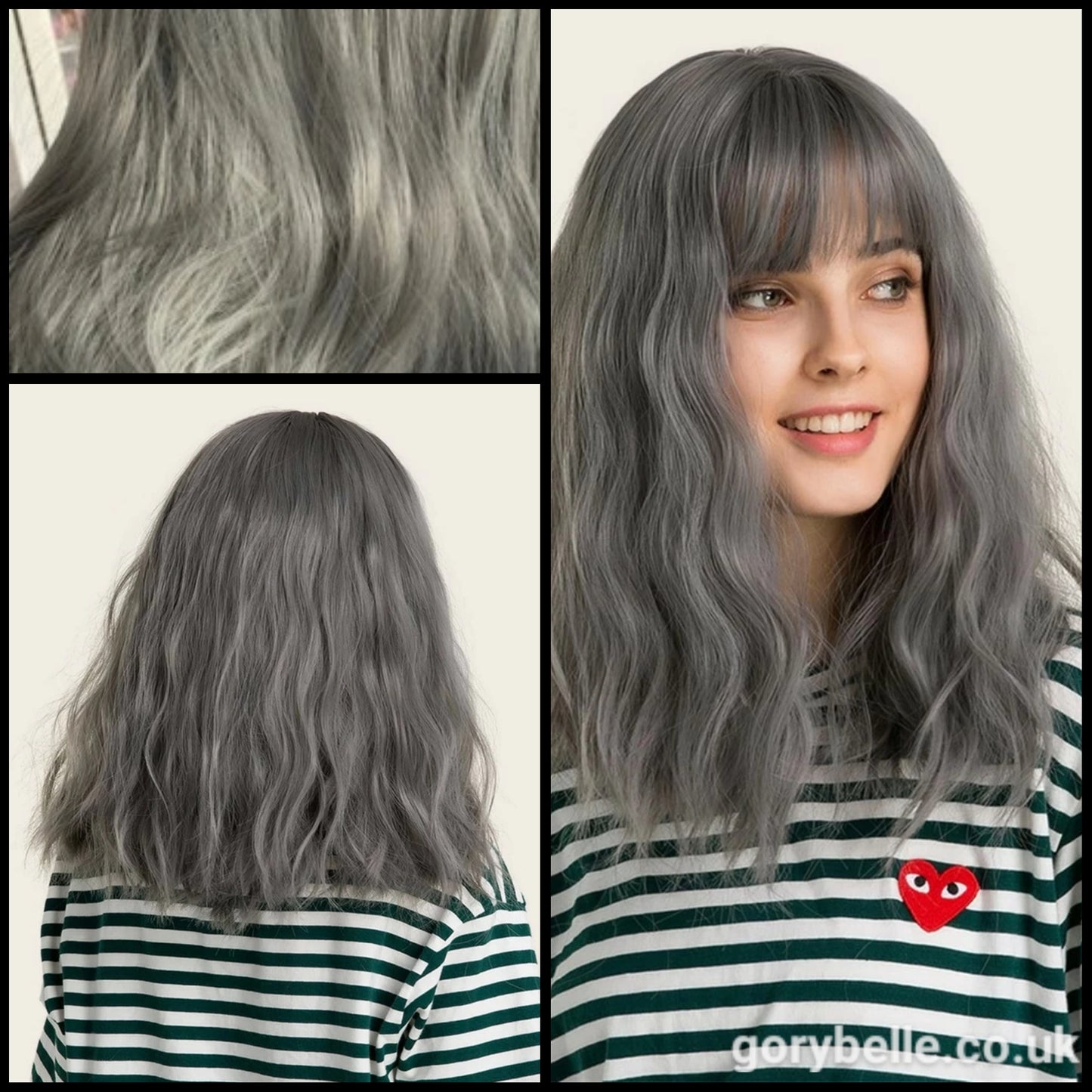 Natural Wavy Wig With Fringe - Grey