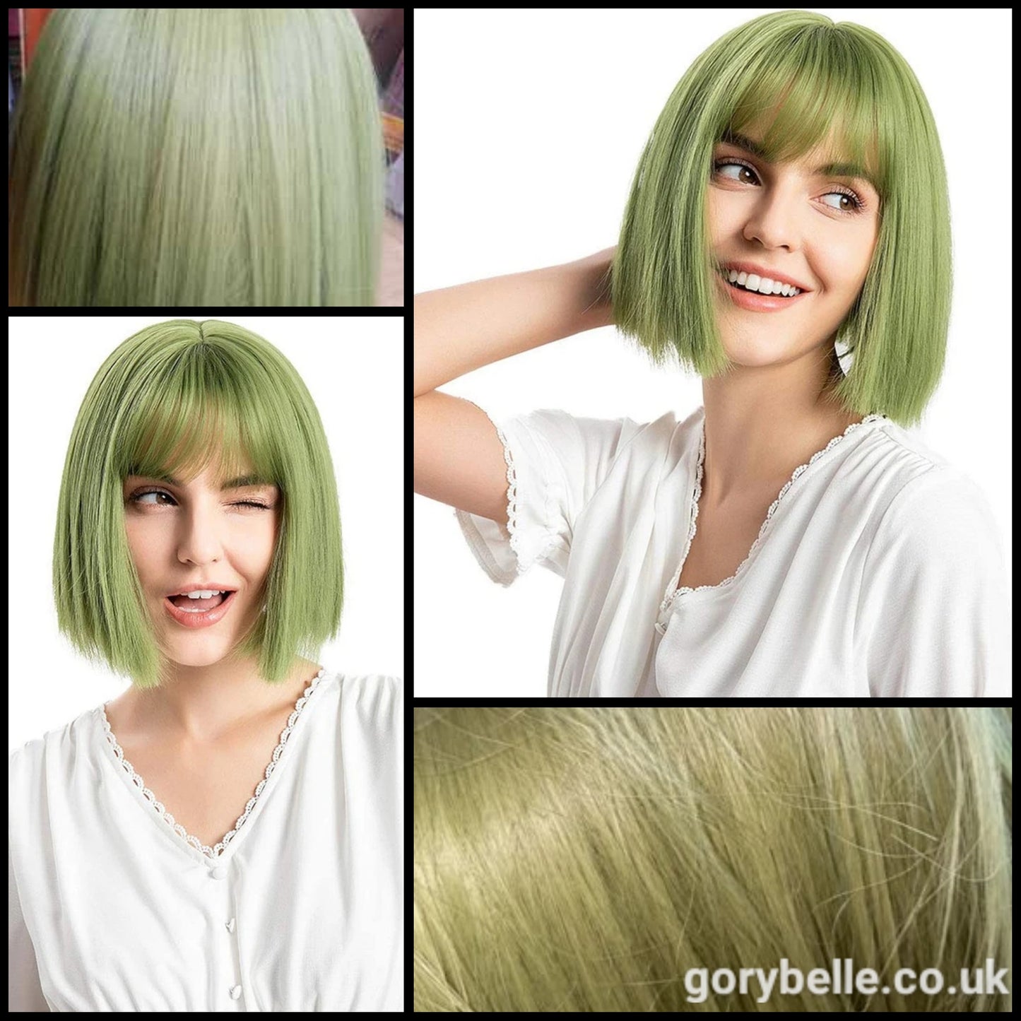 Short Straight Wig With Fringe - Green