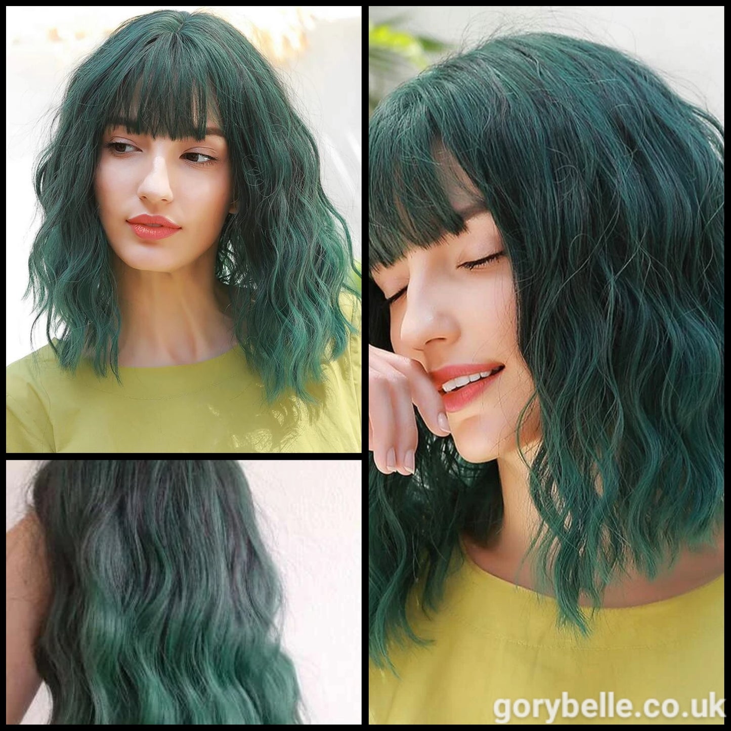 Natural Wavy Wig  With Fringe - Green