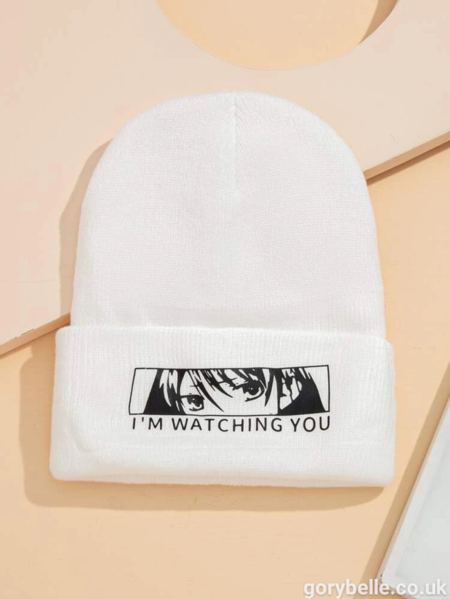 Letter Graphic Knit Beanie - I'm Watching You
