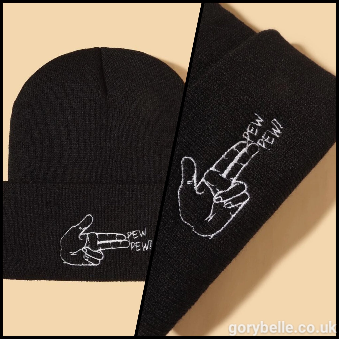 Letter Embroidered Beanie - Pew Pew