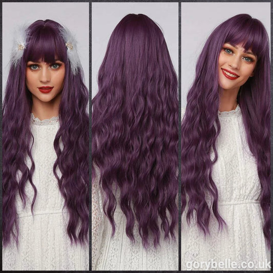 Long Curly Wig With Fringe ~ Purple