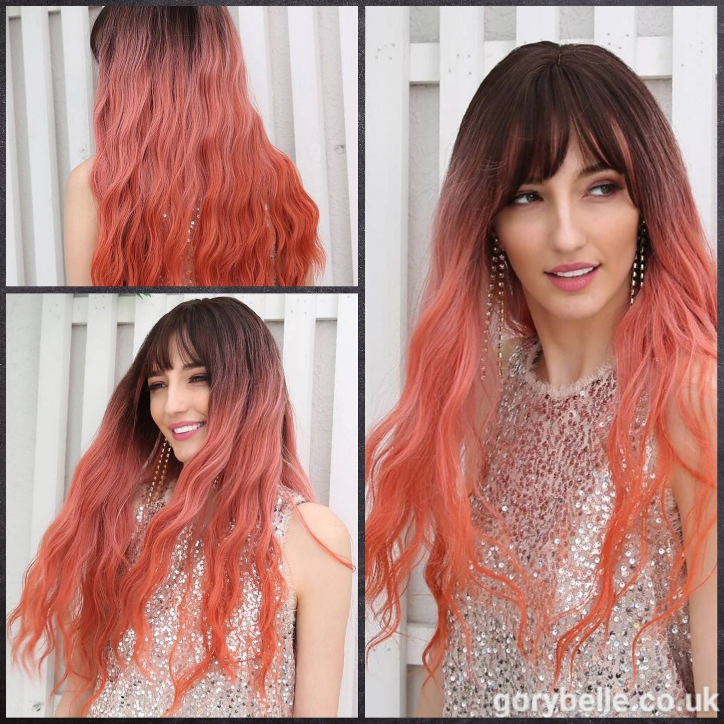 Long Curly Wig With Fringe ~ Pink Ombre