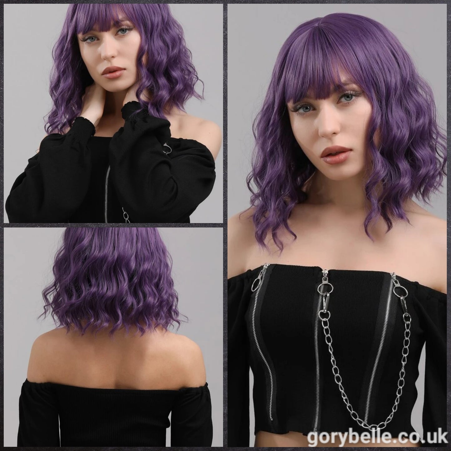 Short Curly Wig With Fringe ~ Purple