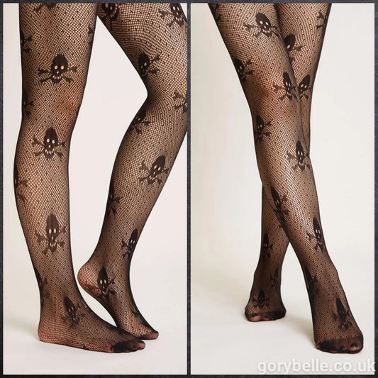 Skull Pattern Mesh Tights