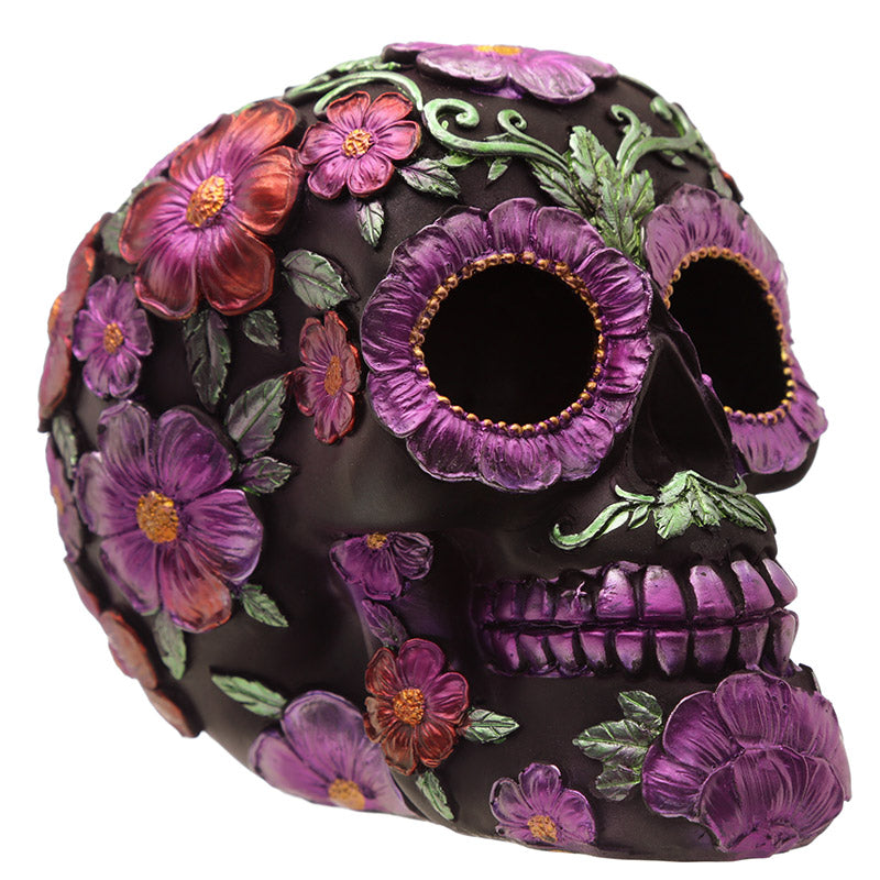 Gothic Metallic Day of the Dead Flower Skull Decoration