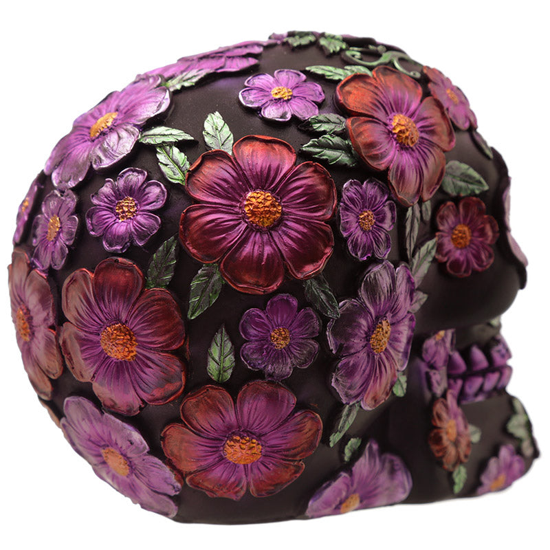 Gothic Metallic Day of the Dead Flower Skull Decoration