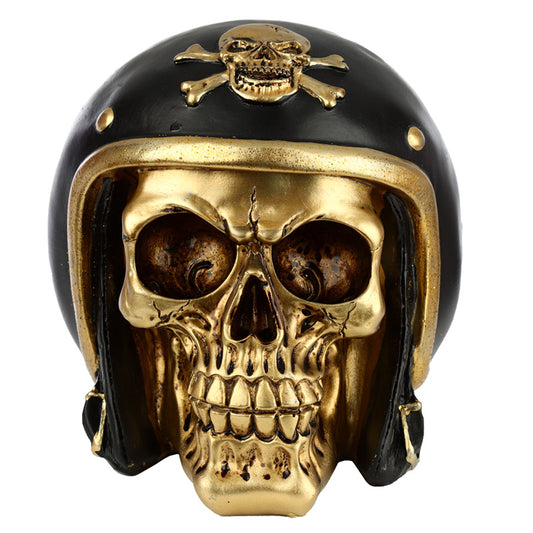 Biker Helmet Gold Punk Skull Ornament