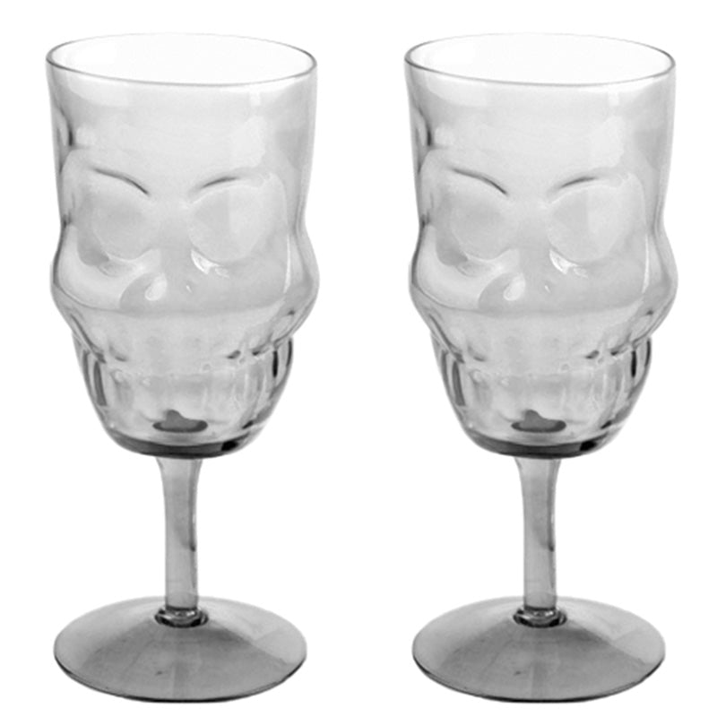 Glass Skull Head Shaped Set of 2 Wine Glasses