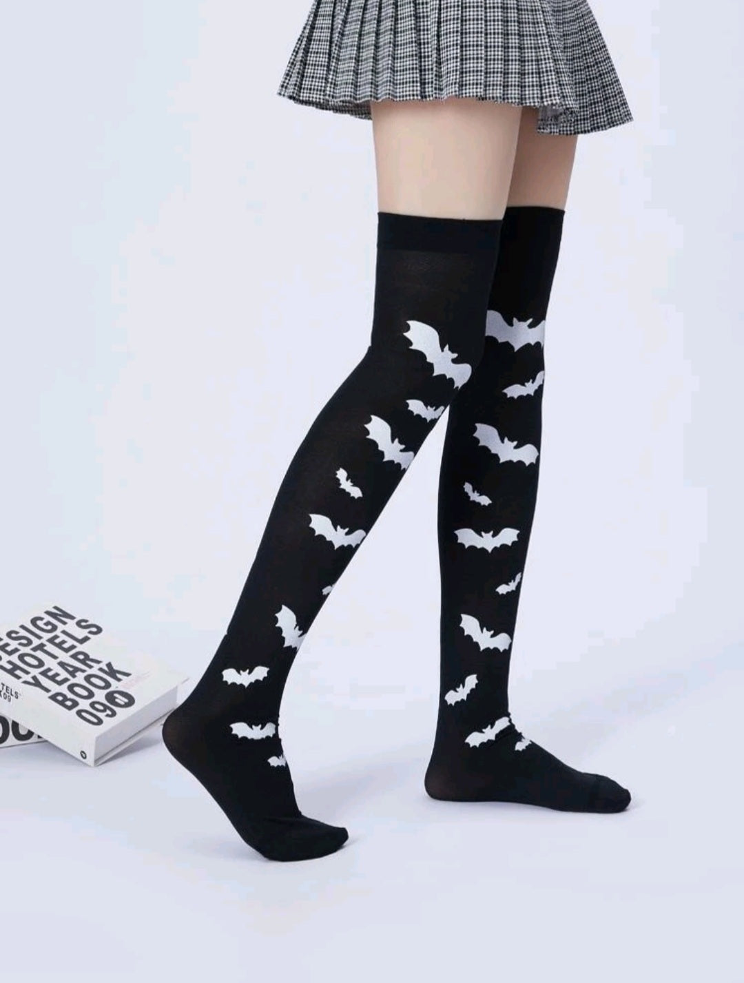 Bat Print Over The Knee Socks