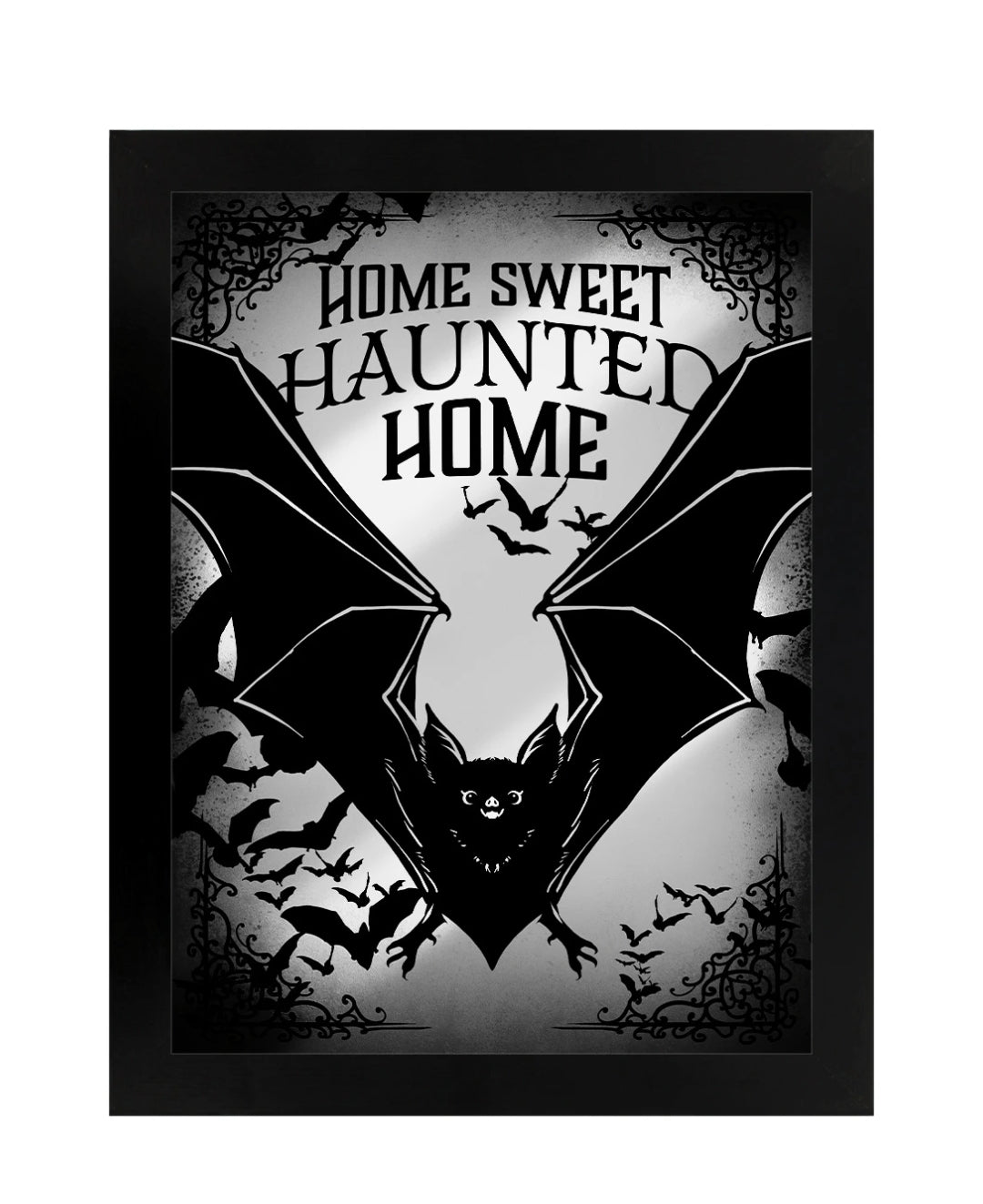 Home Sweet Haunted Home Bats Mirrored Tin Sign