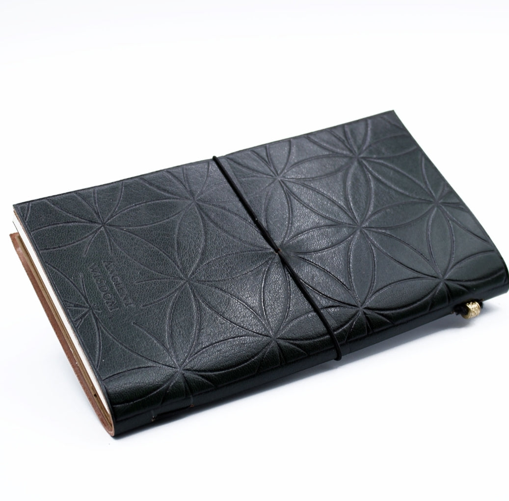 Handmade Leather Journal - Flower of Life - Green (80 pages)