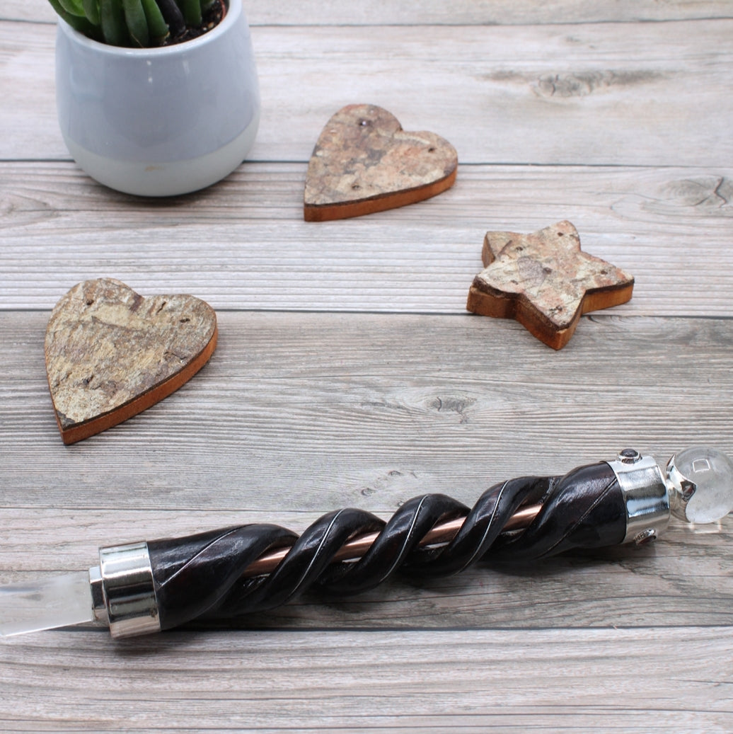 Spiral Carving Healing Wand - Copper Pipe Rock Quartz