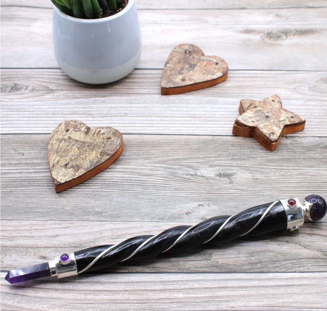Twisted Healing Wand - Silver Amethyst Sphere